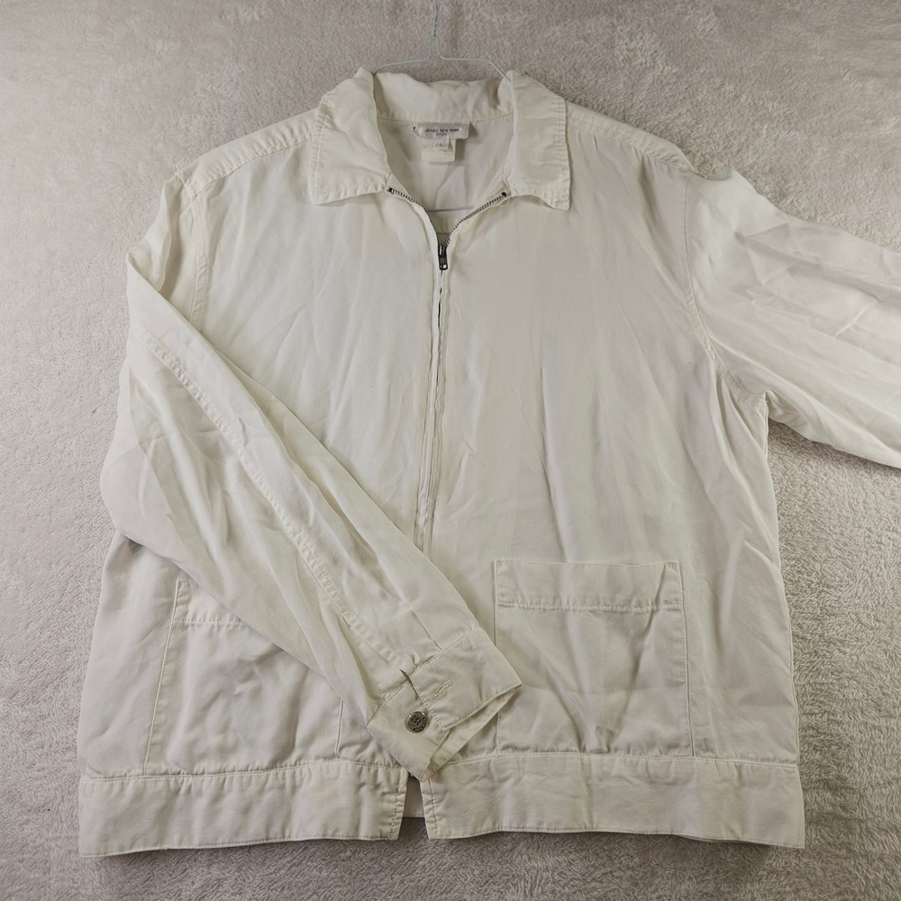 Jones New York Sport Womens White Full Zip Jacket Twill Patch Pockets Size L